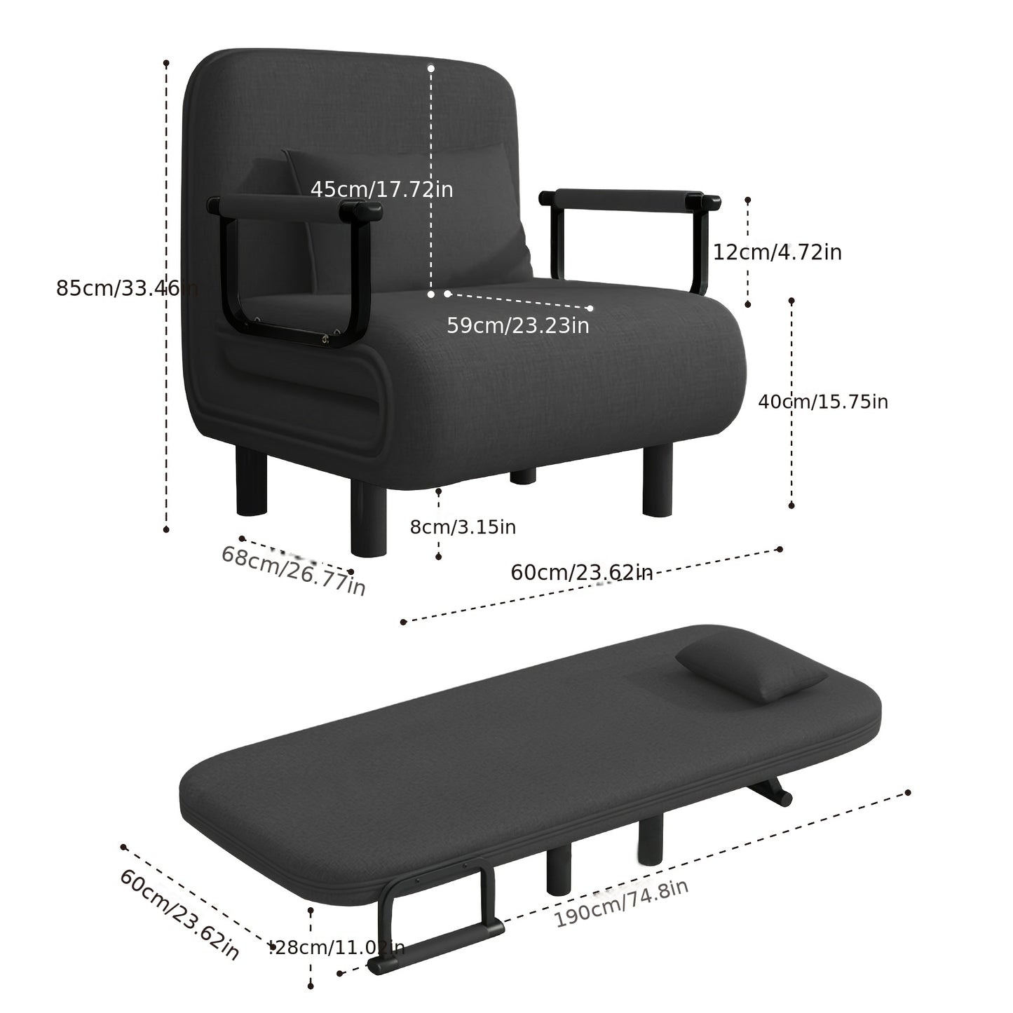 Slaapstoel – Slaapbank – Fauteuil – Ligstoel – Bedstoel – Verstelbare Rugleuning 5-Standen – Duurzaam Polyester 60x68x85 cm