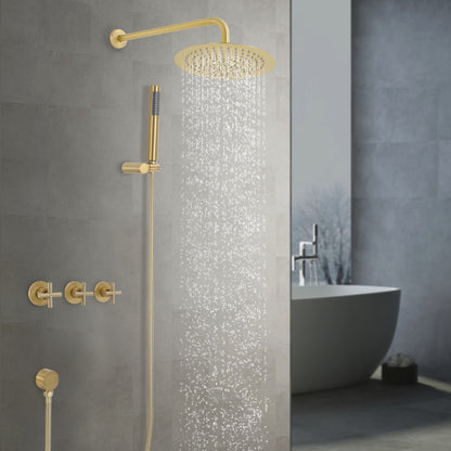 Large Wall-Mounted Rainfall Shower System & Handheld Spray - Stainless Steel Round Shower Head with Hose, Compatible for Bathrooms, Modern Spa Shower Kit (Wall Mounted, NPT 1/2")