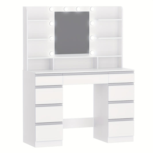 Jewelry Storage Cabinet, Bedroom Accessories Organizer with LED Lighting, 10 LED Bulbs, 3 Colors, Adjustable Brightness, Vanity with Mirror, 9 Drawers, 9 Open Shelves, Modern Style, Jewelry Armoires - QUORE