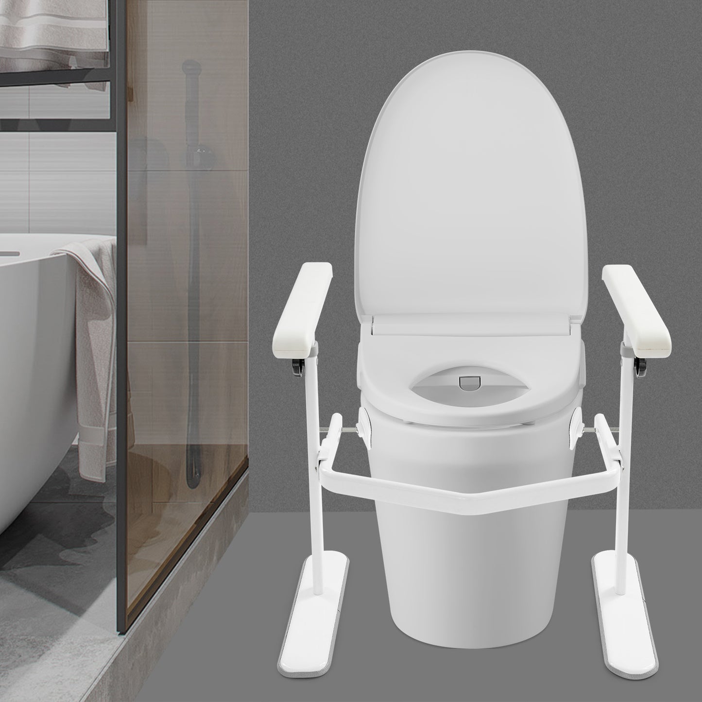 Toiletbeugel – Toiletbeugel Veiligheid – Toiletsteun – Toiletbeugel Wandbeugel – Verstelbare Toiletsteun – Verstelbaar Hoogte – Antislip Basis – Max. Draagkracht 150 kg – Wit