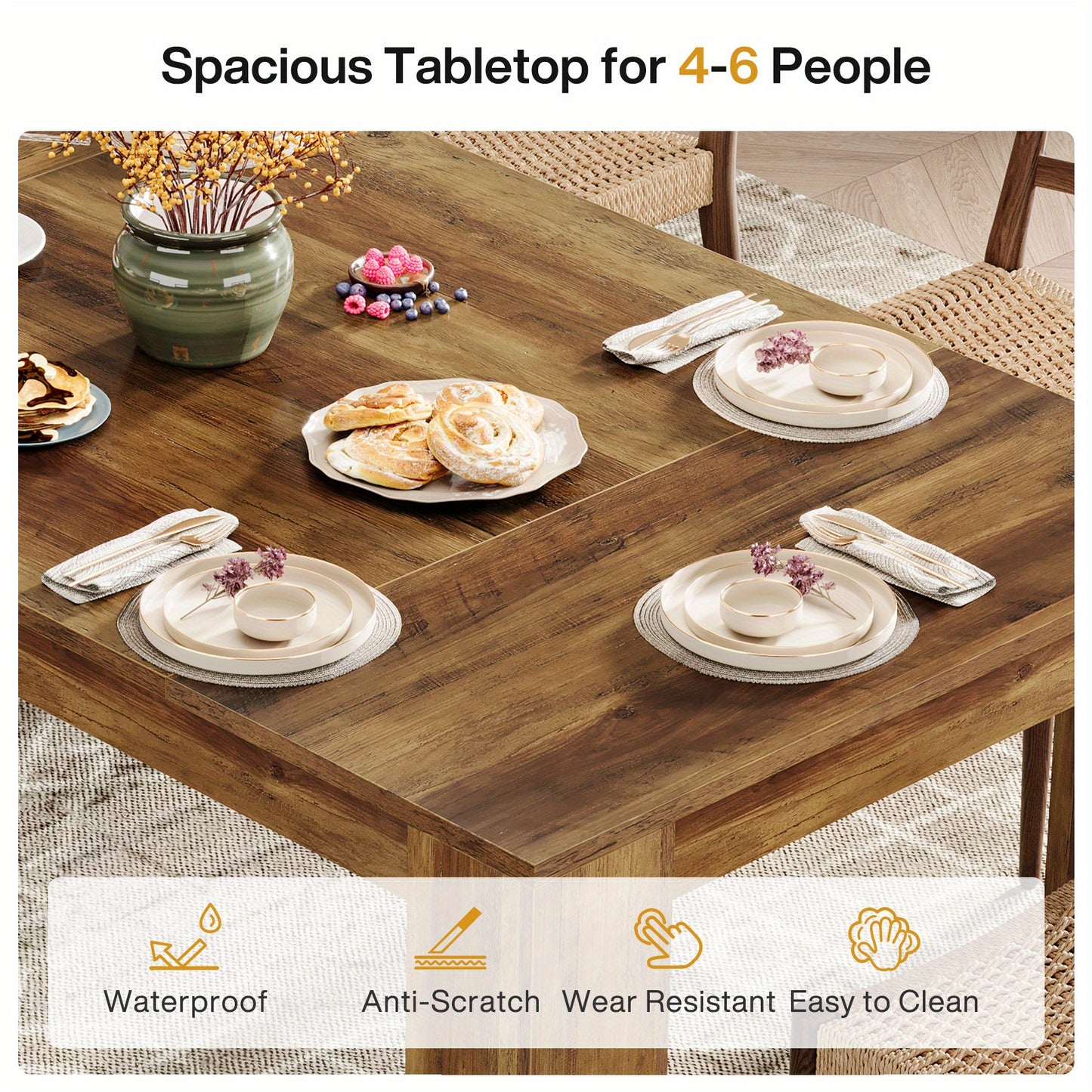 Eettafel – Tafel – Eetkamertafel – Keukentafel – Tafelblad – Rustiek-Modern – 160x80 cm – Massief Hout & Spaanplaat – Krasbestendig – Stevige Poten