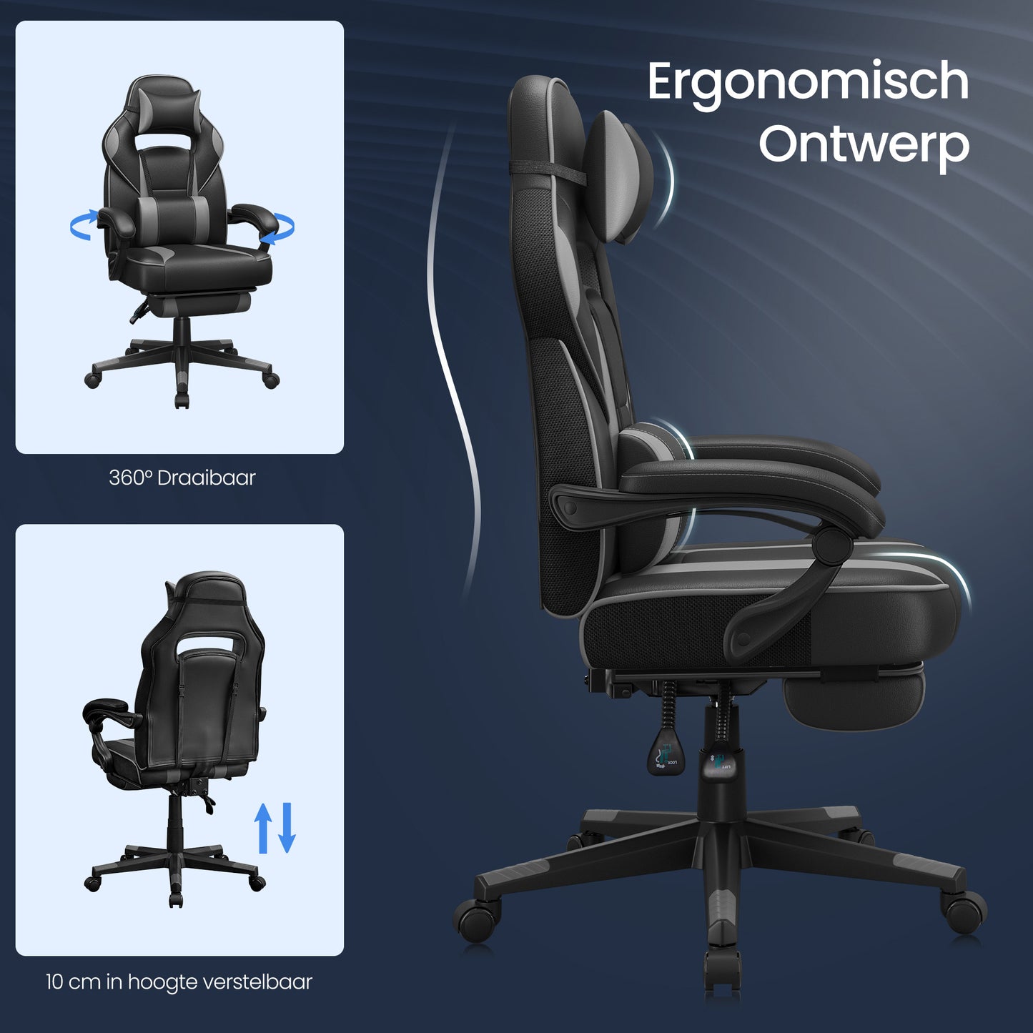 Gamingstoel – Gamestoel – Bureaustoel – Game Chair – Verstelbare Voetensteun – Ergonomisch Met Lendensteun – Maximale Draagkracht 150 kg – Pastelroze & Crèmewit