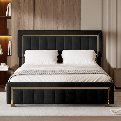Zwart Fluwelen Bed – Bedframe – Slaapbank – Ledikant – Bed met Opbergruimte – 140x200 cm – Hydraulische Opbergruimte – Stevig Houten Frame