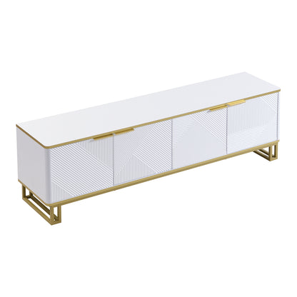 Four-door TV stand, TV mount, TV panel, low TV cabinet. Unique design, geometric texture. 160 x 37.5 x 48cm (Length x Width x Height)