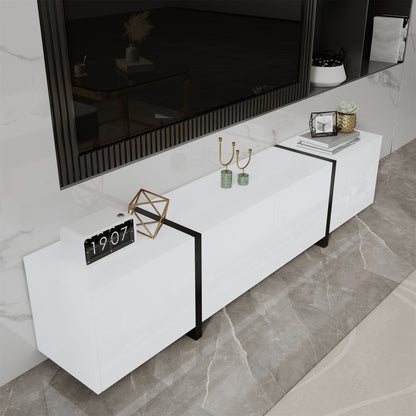 TV-meubel – Mediameubel – Tv-kast – Tv-dressoir – Wit hoogglans – Met Zwarte Poten – Veel Opbergruimte – Duurzame Niet-Houten Constructie