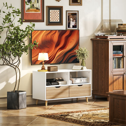 Tv-kast – Tv-meubel – Tv-dressoir – Mediameubel – Wandmeubel – Wit Hout – Compact Formaat – Veel Opbergruimte