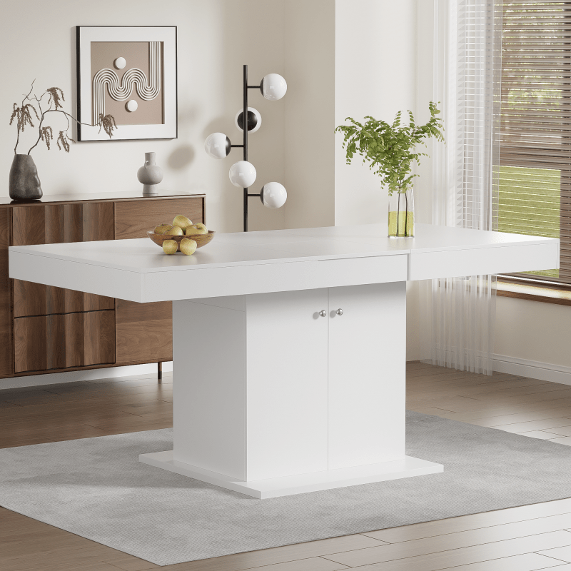 Uitschuifbare Tafel – Eettafel – Uitklapbare Tafel – Verlengbare Tafel – Opbergtafel – Wit Spaanplaat – Automatisch Uitschuifsysteem – Afmetingen 140-180x80x76 cm