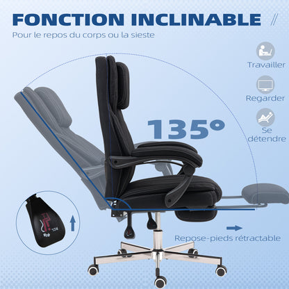 Bureaustoel – Office Chair – Werkstoel – Computestoel – Ergonomische Stoel – Verstelbare Hoogte – Inklapbare Rugleuning met Voetensteun – Zwart