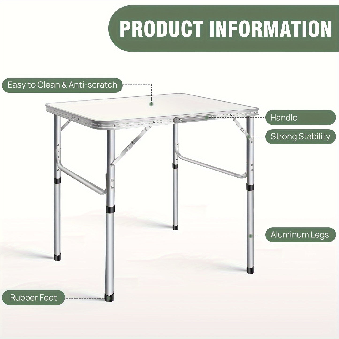 Verstelbare Vouwbare Camping - Picknicktafel – Lichtgewicht Aluminium Frame met Houten Blad – Ruimtebesparend Werk- of Eettafel voor Balkon, Tuin of Kleine Keuken