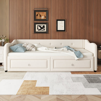 Daybed 90x200 cm – Bedbank – Slaapbank – Uitklapbed – Logeerbed – Minimalistisch Design – 2 Laden – Geschikt Voor Kleine Ruimtes