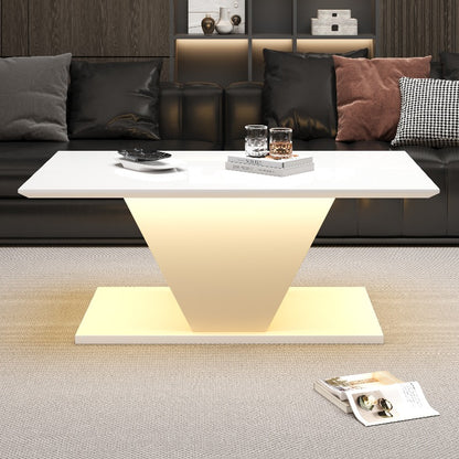 Witte Salontafel – Koffietafel – Sofa Tafel – Center Tafel – Bijzettafel – Hoogglans Afwerking – V-Vorm Design – Compact 100x50x46 cm – Geen Montage