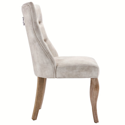 Eetstoel – Eetkamerstoel – Kuipstoel – Stoel – Stoeltjes – Lichtbeige Fluwelen Bekleding – Hoge Rugleuning Met Knoopstiksels – Massief Houten Frame – Set Van 2
