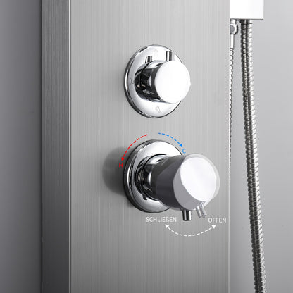 Douchepaneel – Douchekolom – Regendouche – Massage Douche – Handdouche – RVS Geborsteld – 4 Waterfuncties – Thermostaatkraan