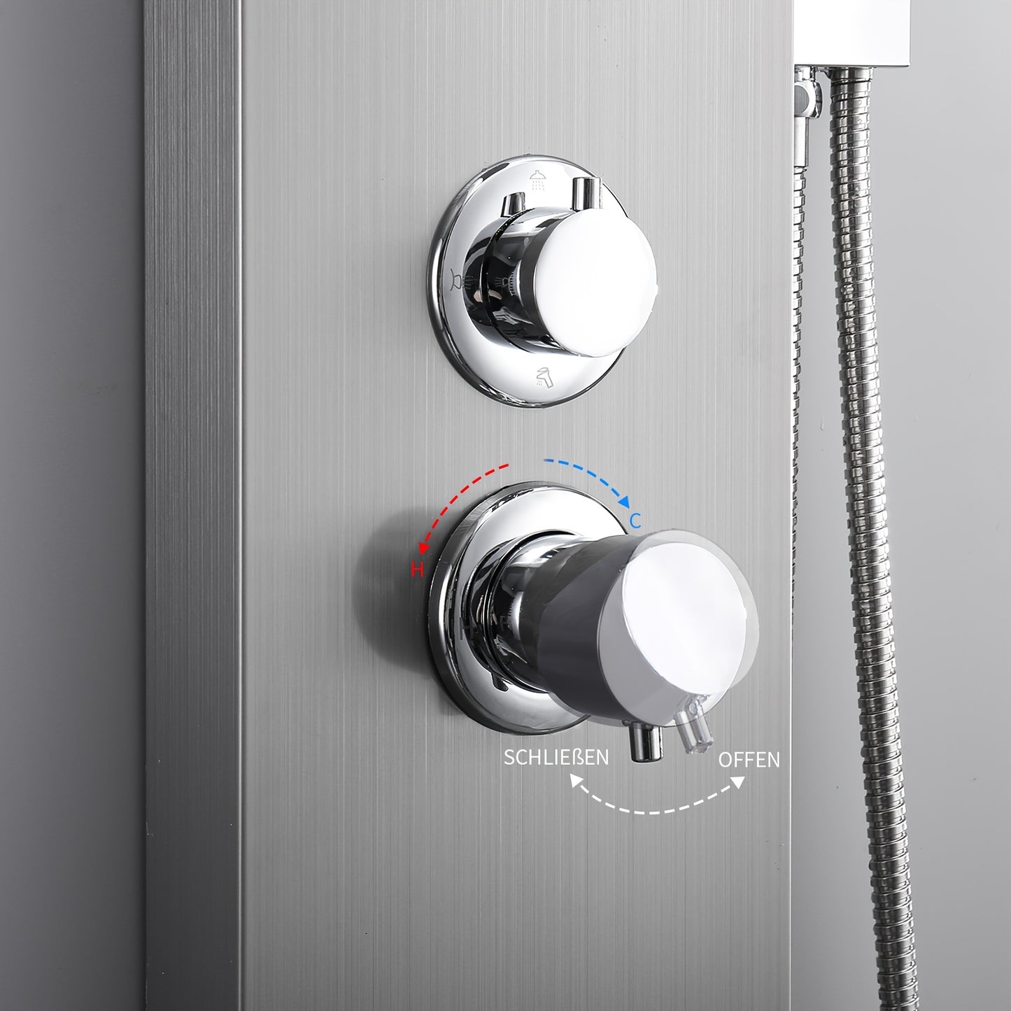 Douchepaneel – Douchekolom – Regendouche – Massage Douche – Handdouche – RVS Geborsteld Staal – 4 Waterfuncties – Thermostaatkraan