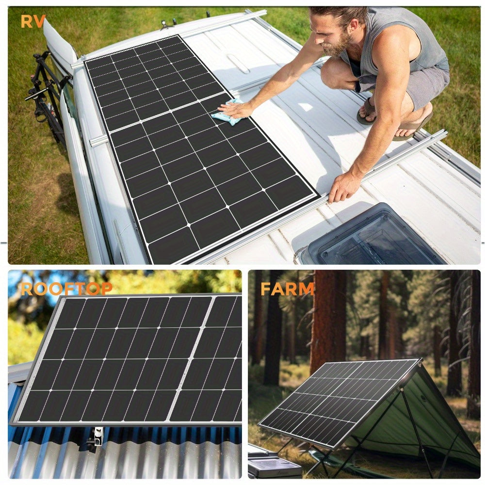 300w Solar Panel 12V Monocrystalline Busbar Hidden Technology Solar System 24% High Conversion Efficiency Solar PV Panel for Automobile, RV, Truck, Marine, Roof, Farm, Battery and Other Off-Grid Applications, Solar Car Batter