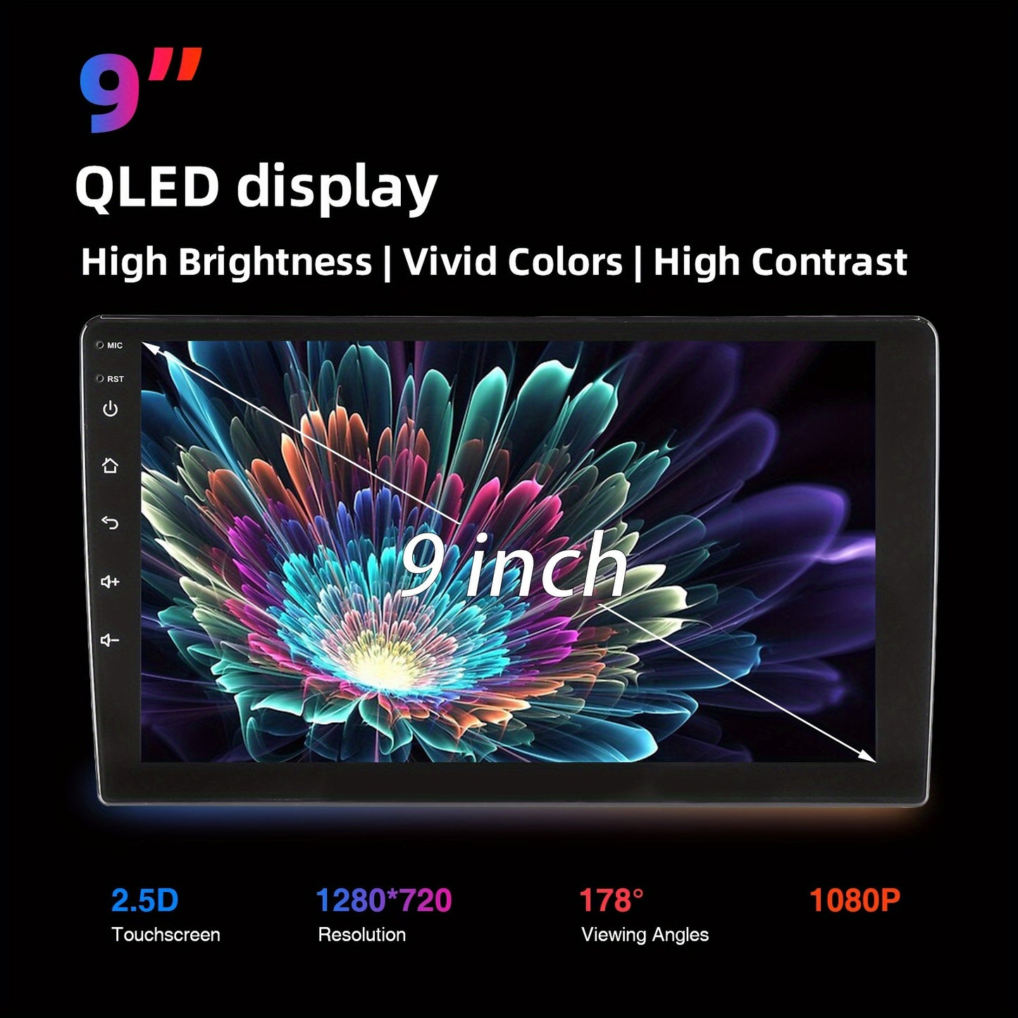 2DIN Autoradio – Autostereo – Multimedia Speler – Car Radio – Android Headunit – 9 Inch QLED Touchscreen – Android 14, 8-Core Processor, 6 GB RAM