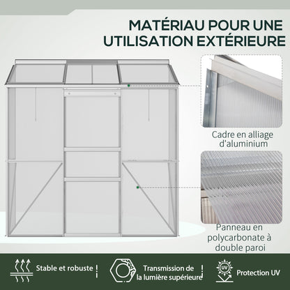 Kweekkas – Tuinkas – Broeikas – Serre – Anbouwkas – Aluminium Frame – Dubbelwandig Polycarbonaat – Verstelbare Dakramen – 190x70x200 cm – Transparant