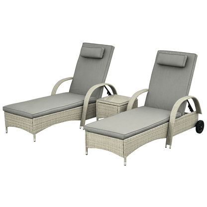 Sonnenliege Gartenliege Tisch 3Er-Set Gartenmöbel, Polyrattan+Metall Grau