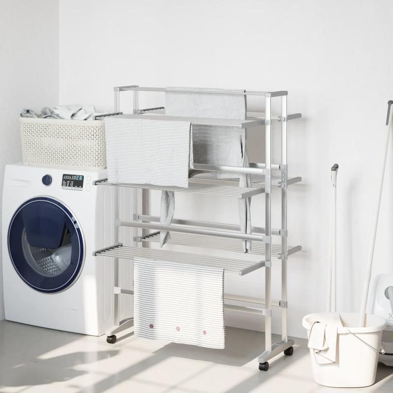 Wasrek – Droogrek – Wasknijpers – Droogtoren – Wastoren – Aluminium – Inklapbaar Met Wieltjes – 89x64x129 cm