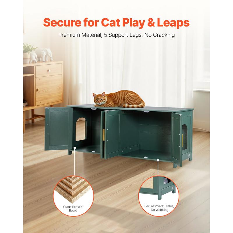 Krabpaalhuis – Krabpaal – Kattenhuis – Kattenspeelhuis – Kattenkast – Groot Modern Kattenhuis Met Rietdeuren – Verborgen Kattenbak En Ventilatiesysteem – Stevig Vezelplaat, Ruimtebesparend 120x45x50 cm