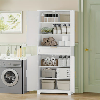 Witte Keukenkast – Keukenmeubel – Opbergkast – Dressoir – Kast Met Lade – 4 Deuren – Verstelbare Planken – Duurzaam En Compact
