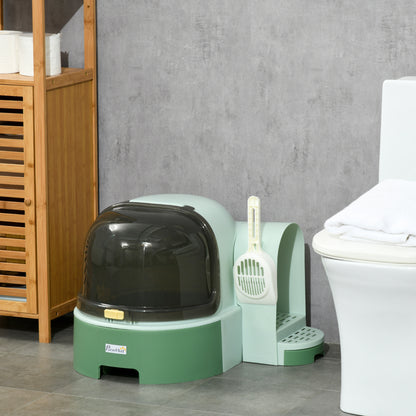 Kattenbak – Kattentoilet – Gesloten Bak – Overdekte Kattenbak – Hygiënische Kattenbak – Groen – Duurzaam Polycarbonaat – Uitneembare Bodem Met Schep