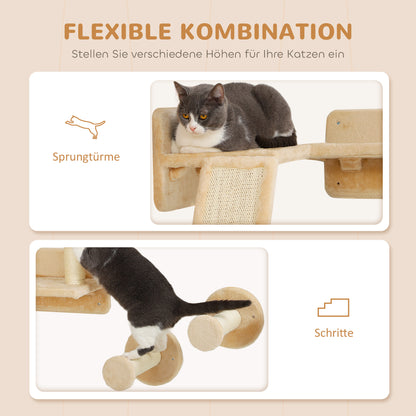 Krabpaal – Kattenboom – Kattenmeubel – Klimwand – Krabwand – Muurbevestigd – Ruimtebesparend Ontwerp – 110x56x73 cm – Sisal Krabpalen – Beige