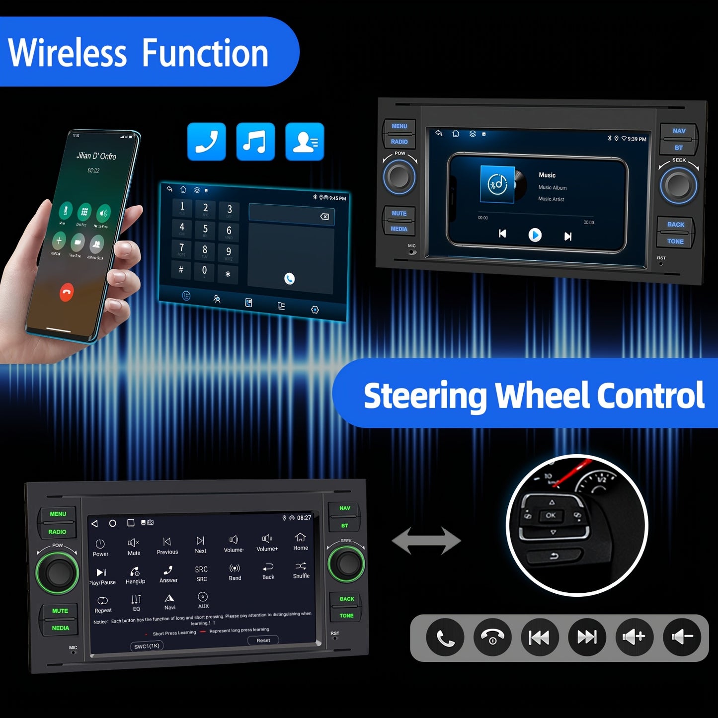 Android Autoradio – Multimedia Systeem – In-Car Entertainment – Navigatie Systeem – Auto Radio – 7 Inch HD Touchscreen – 4GB RAM 64GB Opslag – Inclusief AHD Camera & Dashcam