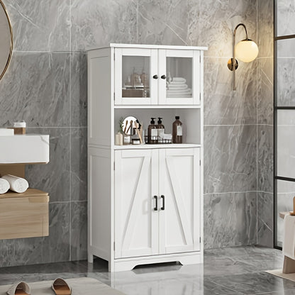 170.18 cm High Bathroom Storage Cabinet Freestanding Bathroom Storage Cabinet with 4 Doors And Adjustable Shelves for Living Room, Dining Room, Entryway, Home Organization, Entryway Organizer, Spacesaving Furniture, Sleek Cab