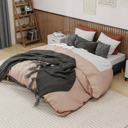 Bedframe – Tweepersoonsbed – Platformbed – Gestoffeerd Bed – Slaapbank – Grijze Dutch Velvet Bekleding – Stevig Metalen Frame – Geschikt Voor Matras 160x200 cm