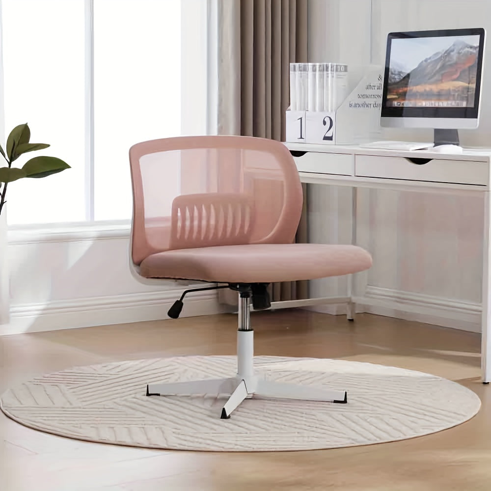Bureaustoel – Kantoorstoel – Draaistoel – Gamingstoel – Stoel Zonder Armleuningen – Ergonomisch Design – Verstelbare Hoogte & Schommelfunctie – Mesh Bekleding – Stevig Metalen Frame – Comfortabele Zitting – Roze Mesh