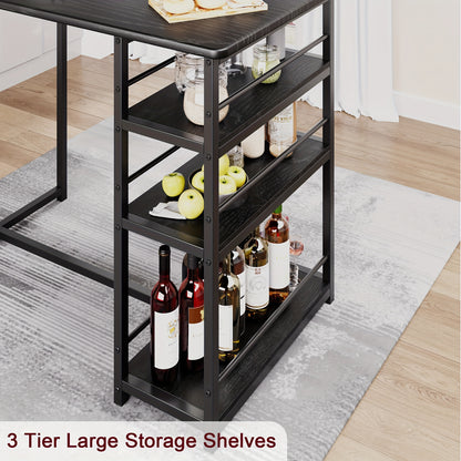 Bar Table Set with 2 Stools - Heavy-Duty Metal MDF Construction, Space-Saving Kitchen Dining Table with 3 Shelves, Sturdy Legs & Non-Slip Floor - Compact for Small, Apartment, Home, Restaurant - Easy Assembly, Modern Farmhous