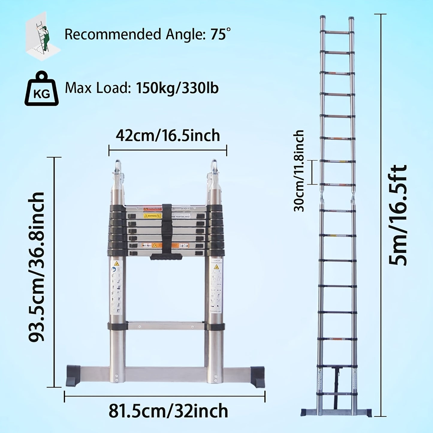 Vouwladder – Uitschuifladder – Multiladder – Huishoudtrap – Roestvrijstalen 2-in-1 Ladder – 5 Meter Werkhoogte – Max. 150 kg Belastbaar