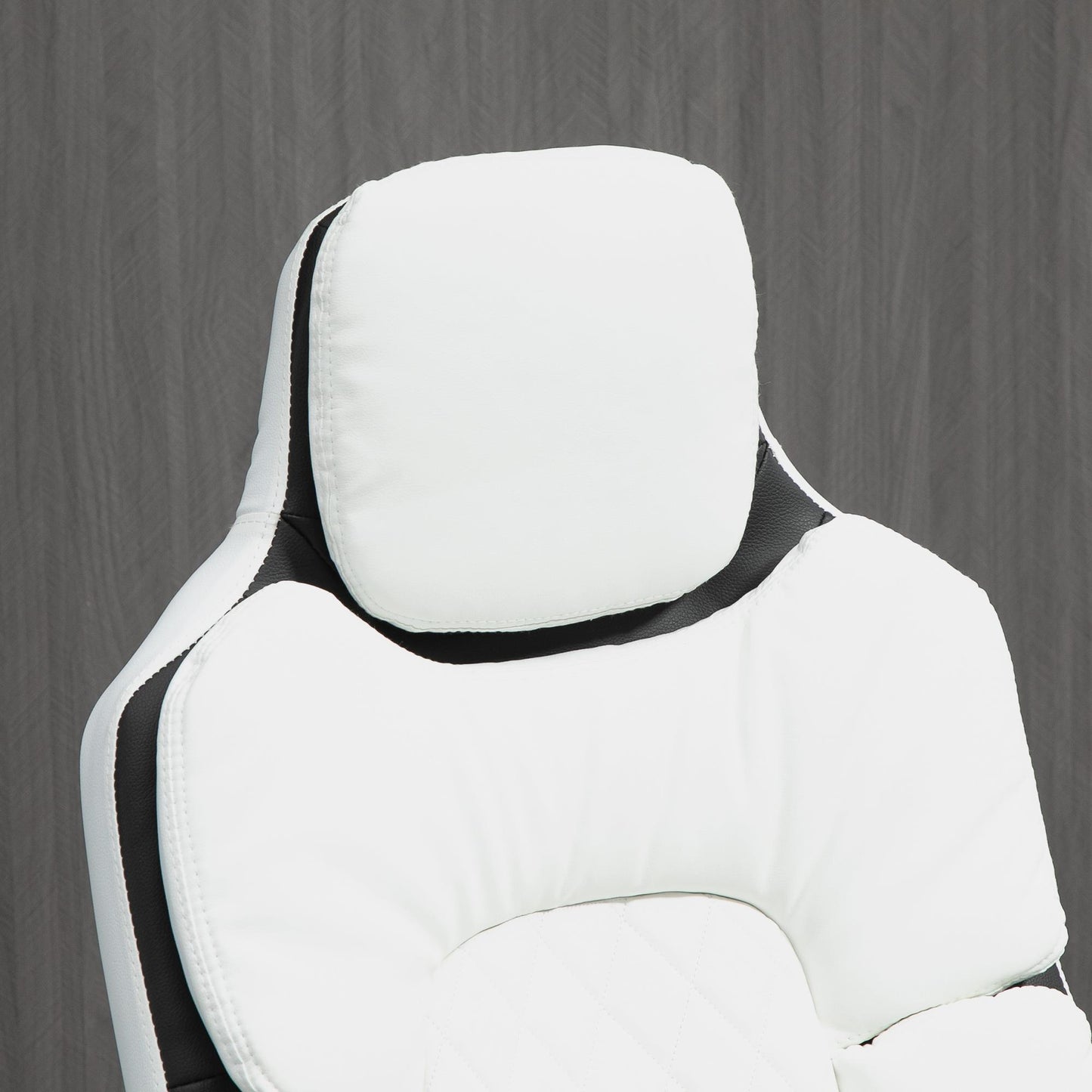 Ergonomische Bureaustoel – Kantoorstoel – Werkstoel – Thuiswerkstoel – Bureaustoel Met Witte PU Bekleding – Verstelbare Zithoogte – Inklapbare Armleuningen Met Schommelfunctie