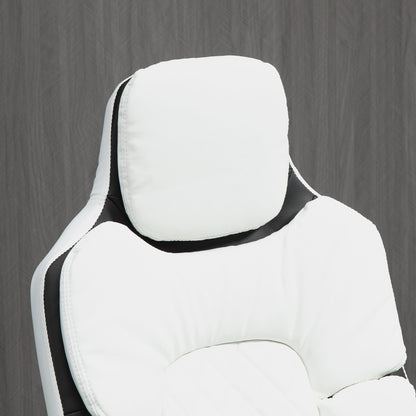 Ergonomische Bureaustoel – Kantoorstoel – Werkstoel – Thuiswerkstoel – Bureaustoel Met Witte PU Bekleding – Verstelbare Zithoogte – Inklapbare Armleuningen Met Schommelfunctie