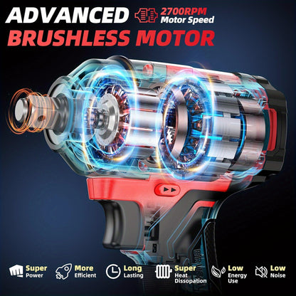 Slagmoersleutel – Slagmoersleutel Accu – Elektrische Momentsleutel – Impact Wrench – 21V 700 Nm Brushless – 2 x 4.0Ah Batterijen – Compact & Krachtig