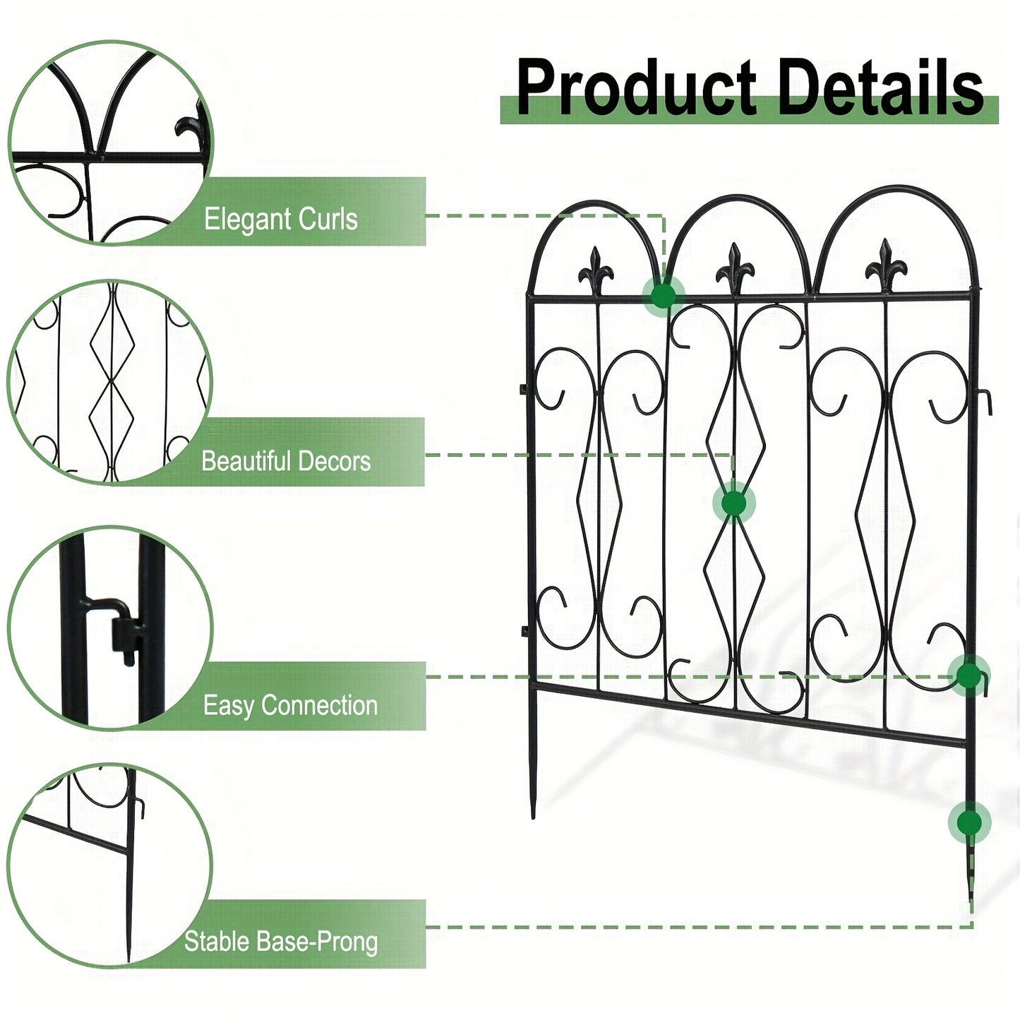 Metalen Tuinhek – Tuinafscheiding – Border Schutting – Tuinpaneel – Grasdraad Afzetting – Modern Design – Zwart Gecoat Metaal – Weerbestendig 60 x 62 cm – Set Van 5 Panels