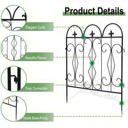 Metalen Tuinhek – Tuinafscheiding – Border Schutting – Tuinpaneel – Grasdraad Afzetting – Modern Design – Zwart Gecoat Metaal – Weerbestendig 60 x 62 cm – Set Van 5 Panels