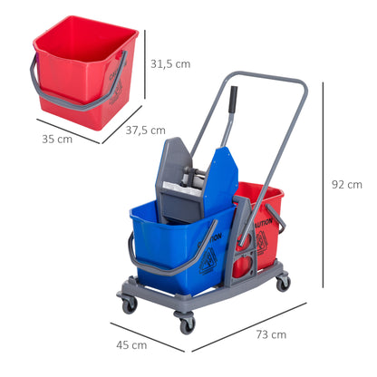 Schoonmaakwagen – Schoonmaaktrolley – Reinigingswagen – Dweilwagen – Systeemwagen – 25L Capaciteit – Ingebouwde Wringersysteem – Compact 73×45×92 cm