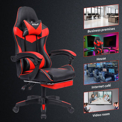 Ergonomische Gamingstoel – Bureaustoel – Gamerstoel – Draaistoel – Werkstoel – Met Verstelbare Voetensteun – Roestvrijstalen Frame – Rood