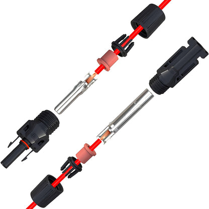 PV-Connector Set met Druk- en Klemgereedschap – MC4 Connectoren en Platte Moeren met Koperen Kern – PPO Isolatie en Koper-Tin Plating – Voor Thuisgebruik en Onderhoud