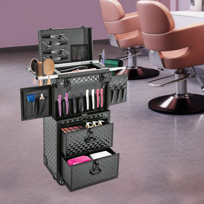 Make-up Koffer – Make-up Trolley – Cosmetica Organizer – Make-up Case – Make-up Trolley Op Wielen – 4 Lagen Indeling – Duurzaam Aluminium Zwart