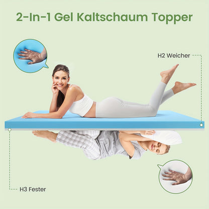 BedStory Gel Cold Foam Mattress Topper with Dual Firmness (H3&H2) - 7.5cm Cooling Gel & Supportive Layer, Breathable Washable Cover & 4 Elastic Straps, 6-8cm Height, Multiple Sizes (90x200cm to 180x200cm), Comfortable Sleep,