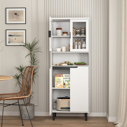 Boekenkast – Boekenrek – Opbergkast – Vakkenkast – Wandkast – Wit MDF – 4 Deuren Met Getemperd Glas – Verstelbare Bovenkant