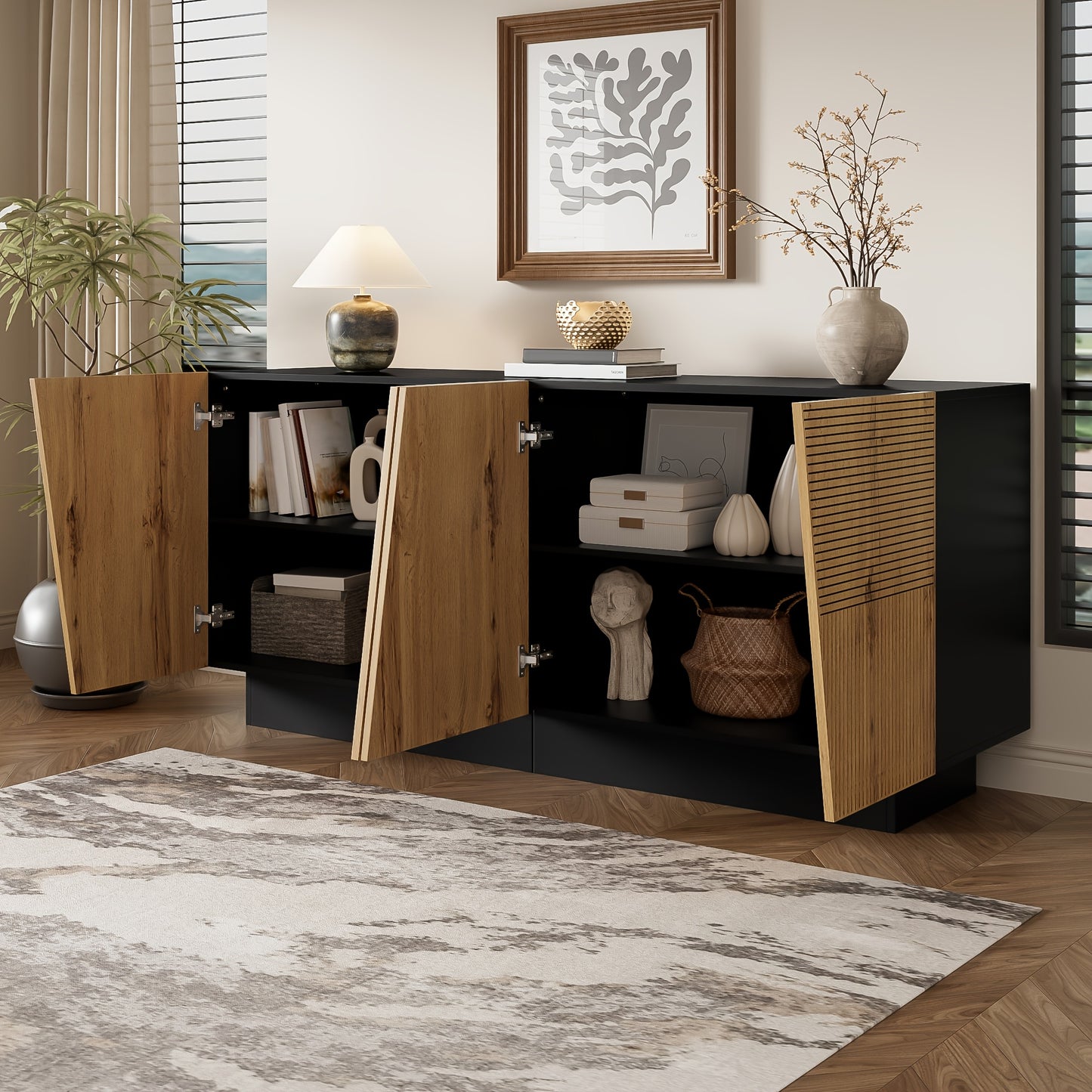 Modern Large 160cm Freestanding Storage Cabinet - Adjustable Shelf Cabinet with Ample Space, Wood Tone (Non-Wood), Easy Assembly Suitable for, Dining Room, Hallway - Contemporary & Classic Design