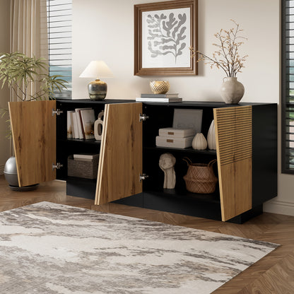 Modern Large 160cm Freestanding Storage Cabinet - Adjustable Shelf Cabinet with Ample Space, Wood Tone (Non-Wood), Easy Assembly Suitable for, Dining Room, Hallway - Contemporary & Classic Design