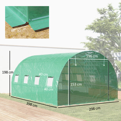 Polytunnel Kas – Tuinkas – Serre – Kweekkas – Groentetunnel – Verstevigd Stalen Frame – 398x298x198 cm – Oproldeur en Ventilatie