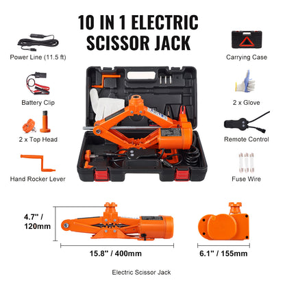 Elektrische Krik – Autokrik – Garagekrik – Schaarkrik – Auto Jack – 3 Ton Maximal Hefvermogen – Ingebouwde LED-verlichting