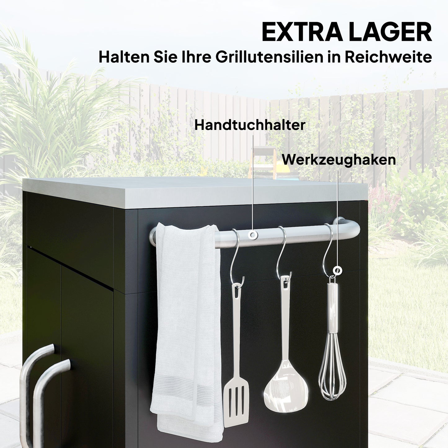 Keukentrolley – Serveerwagen – Werktafel – Barbecuewagen – Keukenwagen – Zwart – RVS Werkblad – Vier Wielen Mobiel