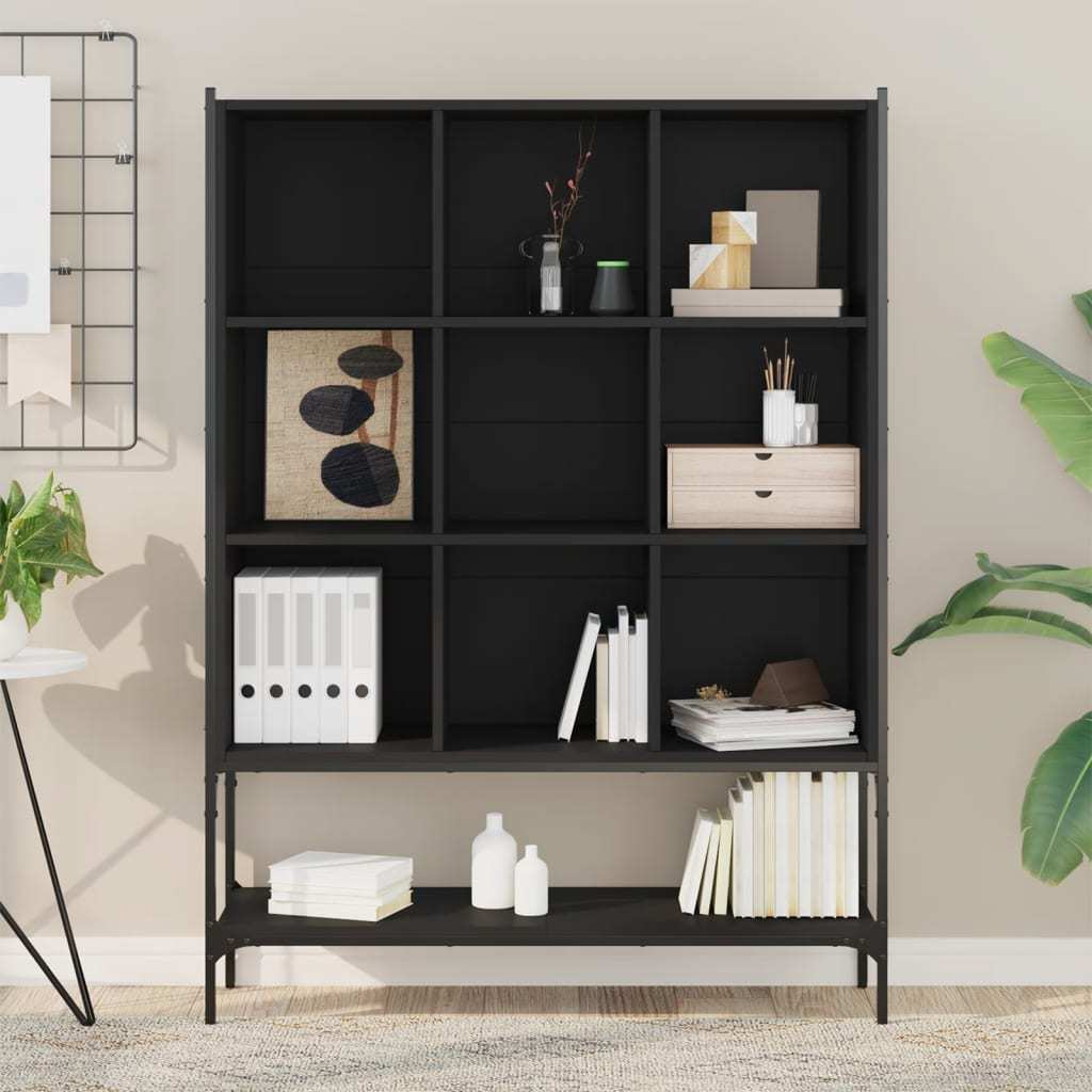 Boekenkast – Opbergkast – Boekenrek – Wandkast – Vakkenkast – Zwart – Hout – 102x30x141,5 cm – Stevig & Ruimtebesparend